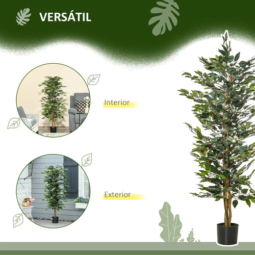 ficus artificiel avec pots en bûches et 1008 feuilles vertes - vue 6 sur 7