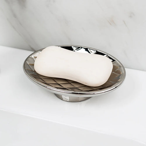 porte-savon en céramique doré et argenté pour salle de bain - vue 3 sur 8