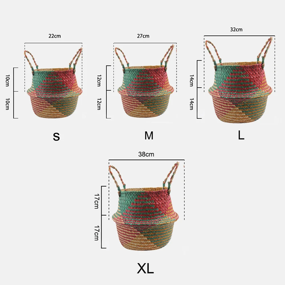 panier de rangement en paille avec poignée pliable pour fleurs et linge - vue 6 sur 8