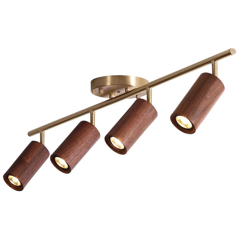 Walnut Wood Brass Spotlight Ceiling Light Fixture, Living Room Light for Dining Room, Kitchen Island, Corridor aisle, bedroom - vue 5 sur 14