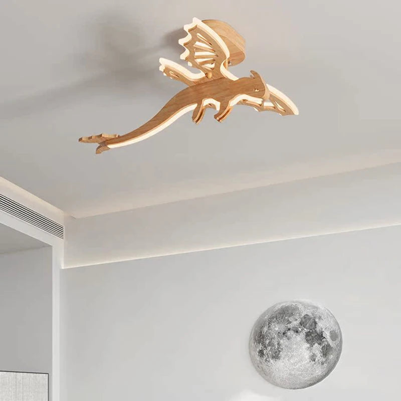 plafonnier led dragon en bois nature nordique pour enfants