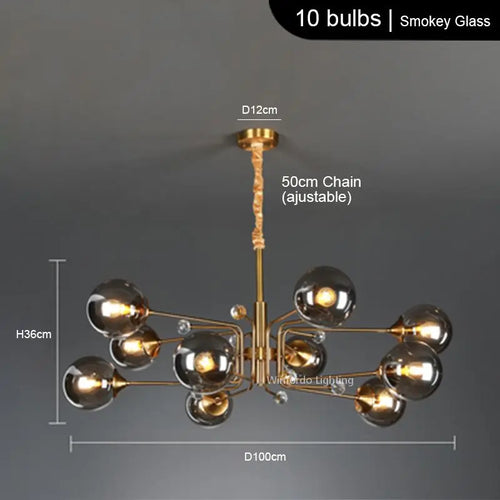 lustre led moderne 10 globes - vue 18 sur 18