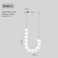 lustre suspension en acrylique blanc avec perles