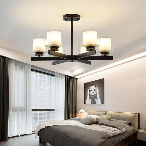 lustre moderne en verre avec éclairage led design luxe - vue 3 sur 14