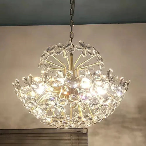 lustre plafond rétro fleur cristal led luxe décoration - vue 4 sur 9