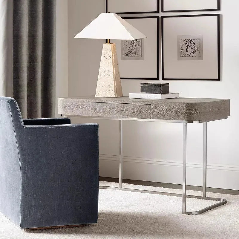 Off White Stone Table Lamp Fabric Shade Desk Light with Changeable Bulb - vue 6 sur 8
