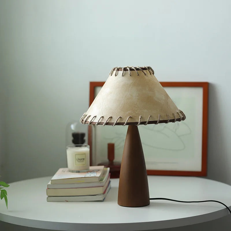 ZK50 rétro en bois massif chambre chevet salon lampe de Table chambre étude atmosphère veilleuse Imitation peau de mouton abat-jour - vue 6 sur 7