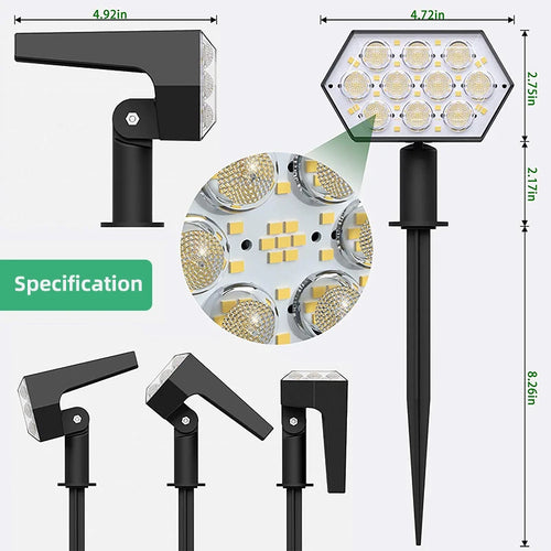 KHTO lumières solaires extérieures 92 LED spots solaires extérieurs IP67 étanche lampes de jardin solaires 2 en 1 pour porche de jardin de cour - vue 4 sur 12