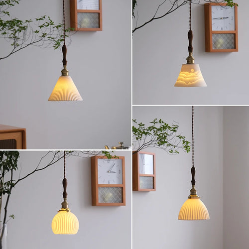 lustre nordique vintage en céramique et laiton luminaire suspendu - vue 4 sur 10