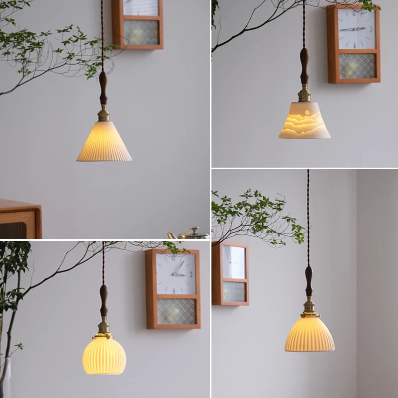 lustre nordique vintage en céramique et laiton luminaire suspendu - vue 3 sur 10