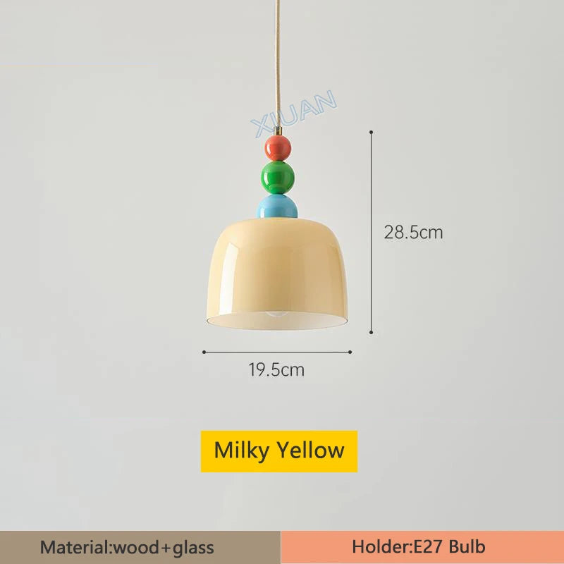 lustre en bois et verre pour bar maison avec led intégrée - vue 7 sur 7