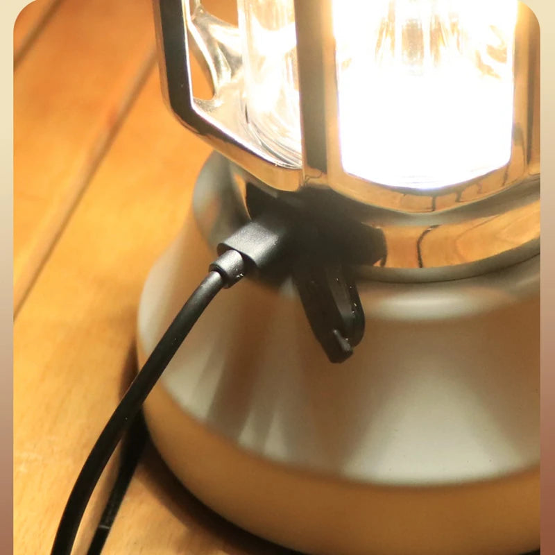 lanterne de camping rétro rechargeable en métal portable à led - vue 4 sur 7