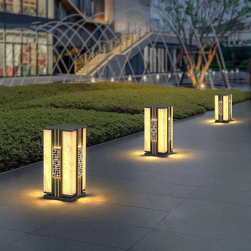 lampe extérieure solaire décorative imitation marbre pour jardin - vue 3 sur 8