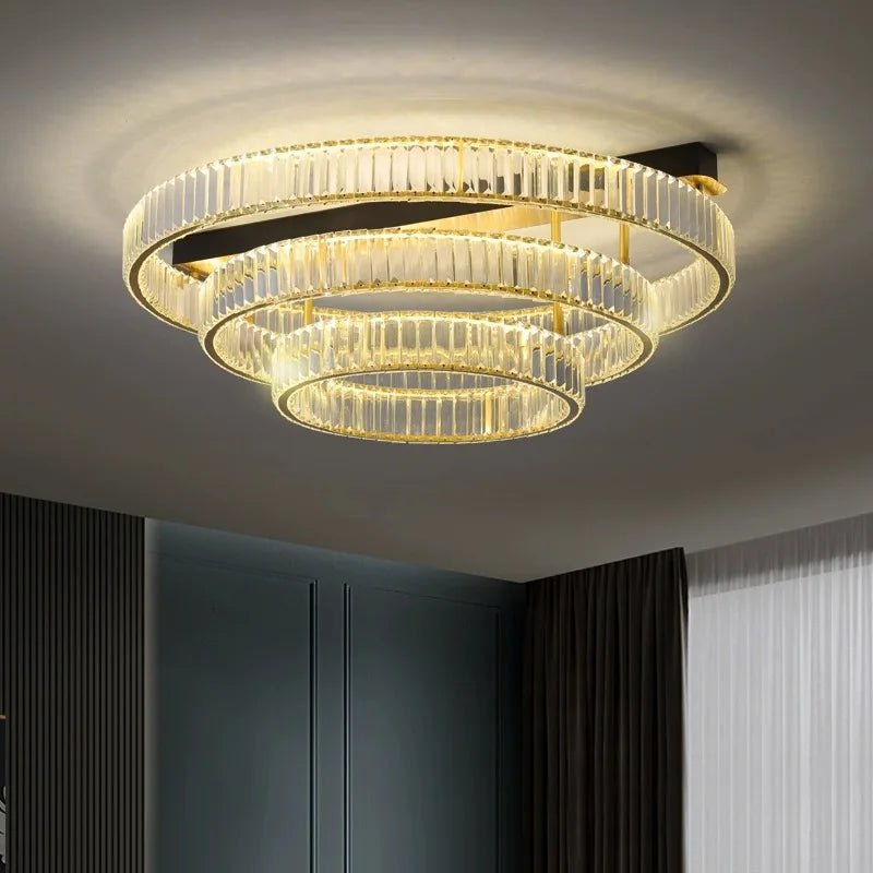 plafonnier de luxe en cuivre et cristal décoration moderne - vue 3 sur 15
