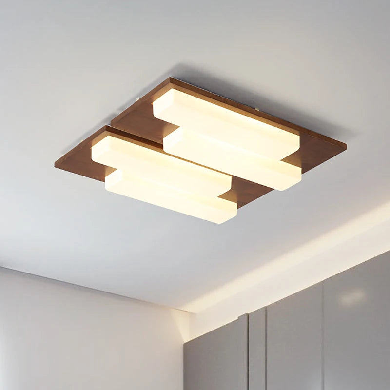 plafonnier led moderne en bois véritable 4/6/9 têtes luminaire intérieur - vue 4 sur 12