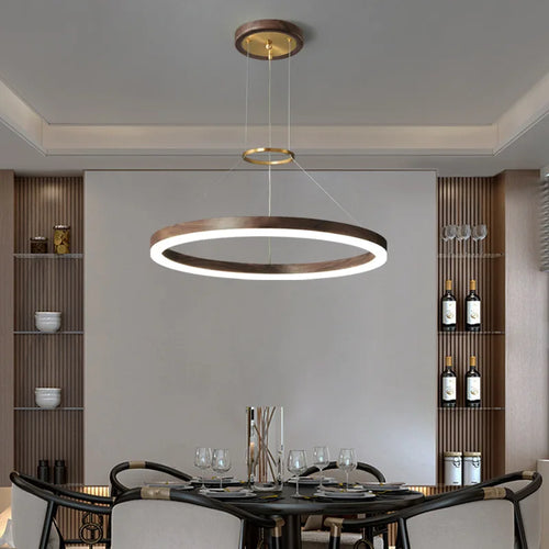 lustre moderne en bois massif avec lumières led - vue 2 sur 12