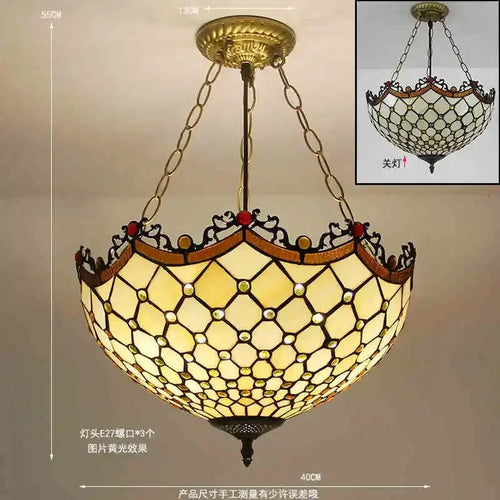 lustre en verre teinté style tiffany pour décoration intérieure suspendue - vue 6 sur 11