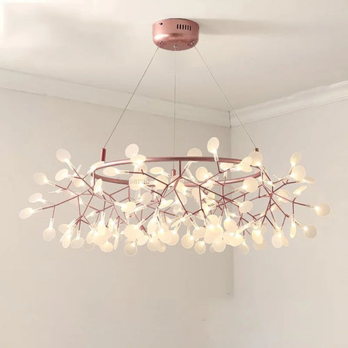 2024 Nordic Hanging Living Room Chandelier Large Modern Kitchen Firefly Lamp Rose Gold Black Branch Round Chandelier Lighting - vue 2 sur 9