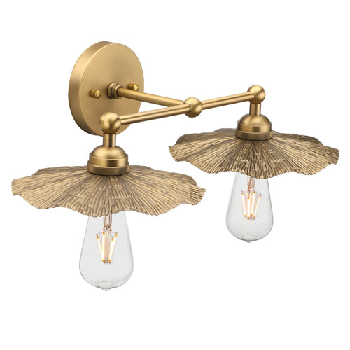 Phansthy 2 Lights Vintage Metal Wall Sconce Brass Finished, Split Flower Design Wall Lamp Fixture,Living Room Hallway Bedside - vue 4 sur 6