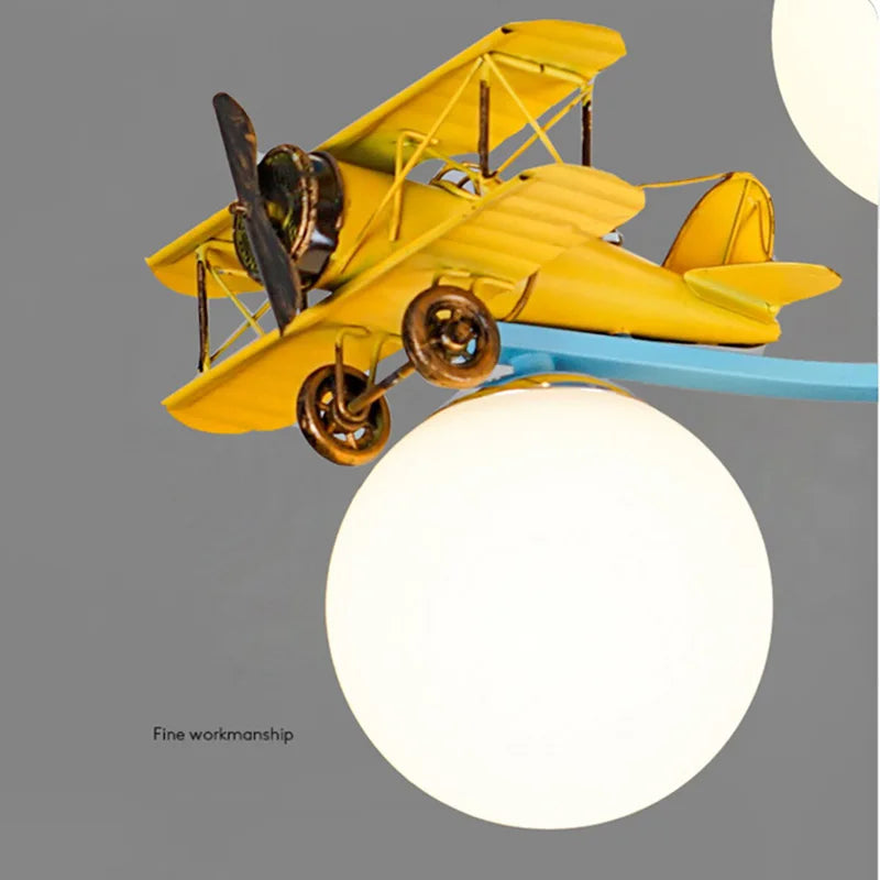 Cartoon Yellow Airplane Ceiling Lamps Children's Room Chandelier Light for Nursery School Kids Girl Boy Bedroom Hanging Lights - vue 5 sur 6