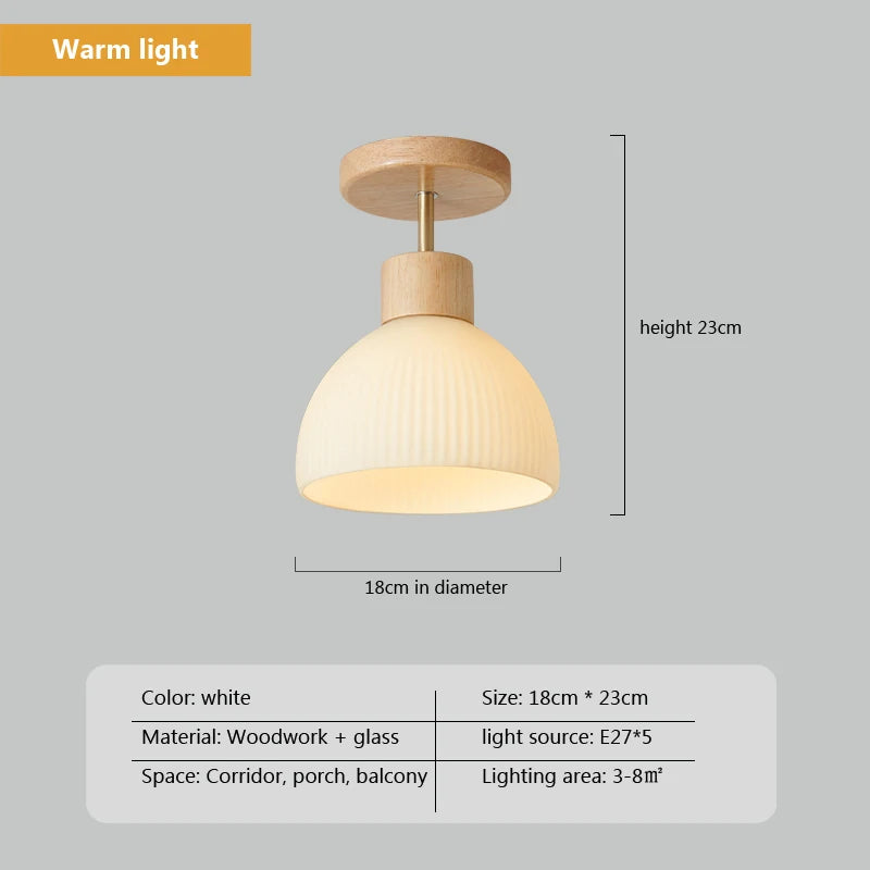 lustre en bois simple avec abat-jour en verre - vue 8 sur 12