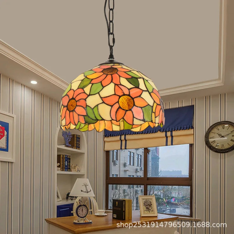 lustre rétro en verre teinté style méditerranéen pour restaurant et hall - vue 5 sur 18