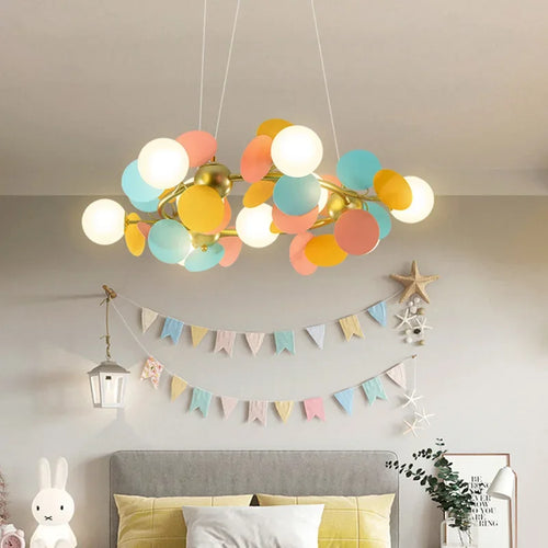 2024Modern Colored Leaf Chandelier LED for Kid’s Bedroom Living Room Diningroom Master Bedroom Bar Hanging Lamp - vue 5 sur 10