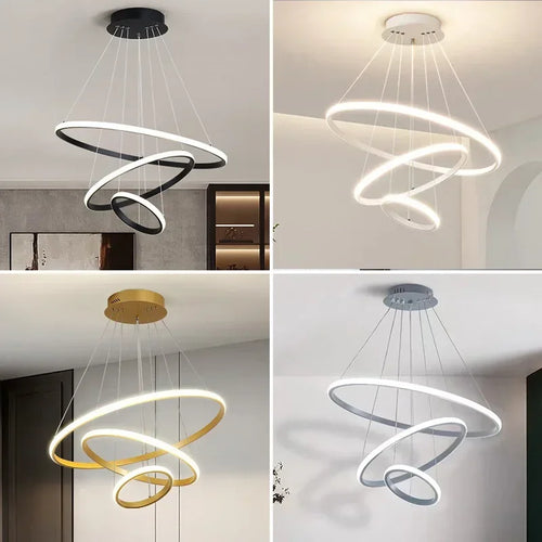 lustre moderne rond à trois cercles design élégant - vue 2 sur 13