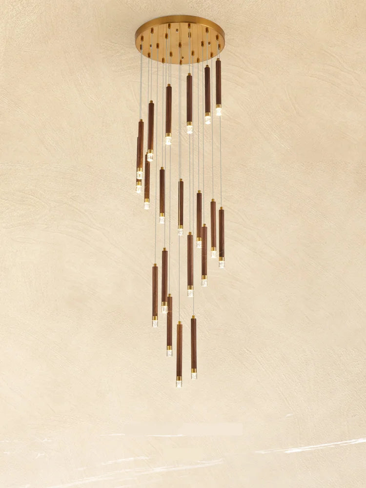lustre led moderne en noyer pour duplex nordique simple - vue 5 sur 7