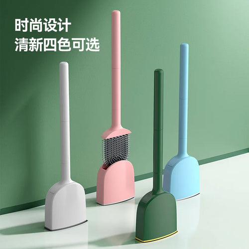 brosse de toilette en silicone avec support suspendu et manche long - vue 2 sur 8