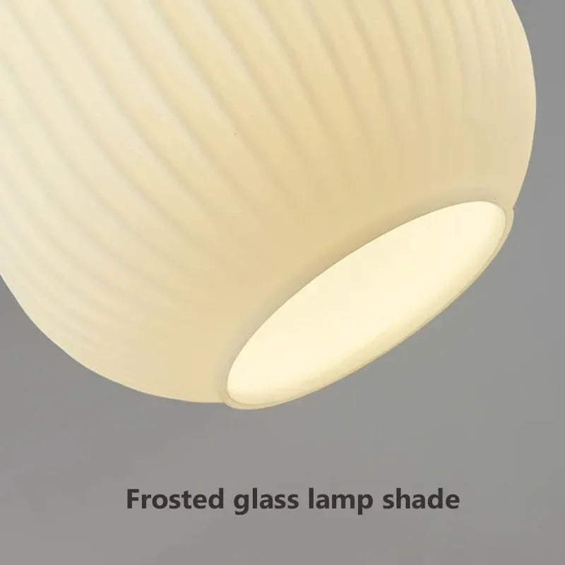 Suspension à rayures en verre blanc nordique lustre de Restaurant en bois Simple pour salle à manger cuisine chevet lampe suspendue au plafond - vue 6 sur 9