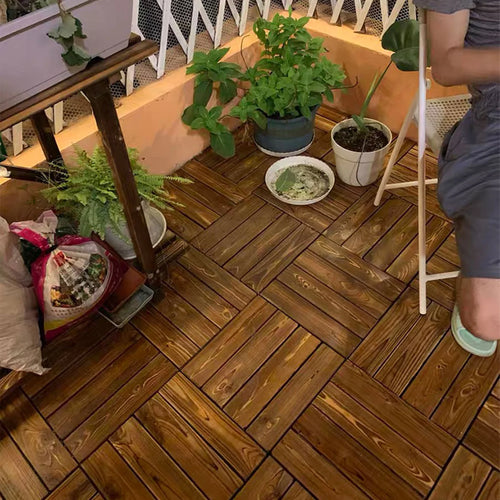 Lot de 10 dalles bois emboitables terrasse exterieure - vue 2 sur 6