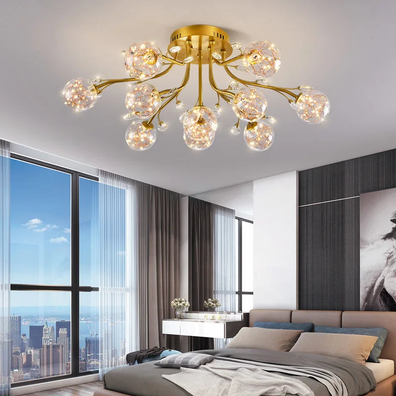 lustre nordique de luxe en cristal fleur verre led décoratif - vue 5 sur 9