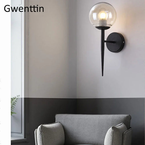 applique murale en verre boule éclairage led design nordique moderne - vue 4 sur 8