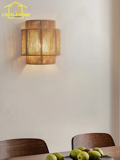 applique murale japonaise rétro en rotin tissé pour intérieur moderne - vue 4 sur 6