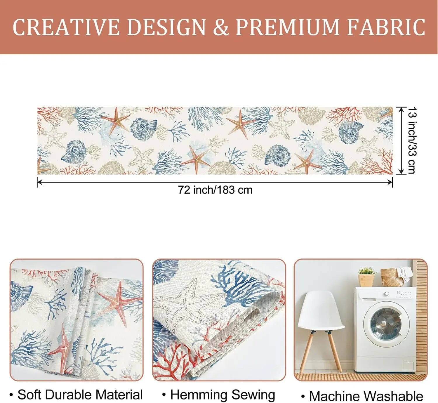 Chemin de table lin motif ocean style nautique - vue 6 sur 6