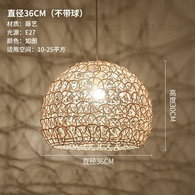 lustre en rotin tissé à la main style chinois moderne - vue 8 sur 14