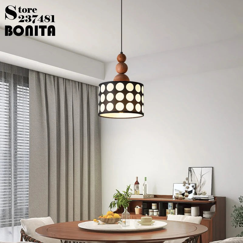 lustre rétro à pois en noyer pour décoration intérieure - vue 3 sur 8