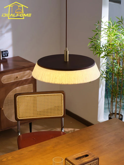 suspension en papier de riz japonais wabi-sabi en bois massif éclairage intérieur - vue 5 sur 9