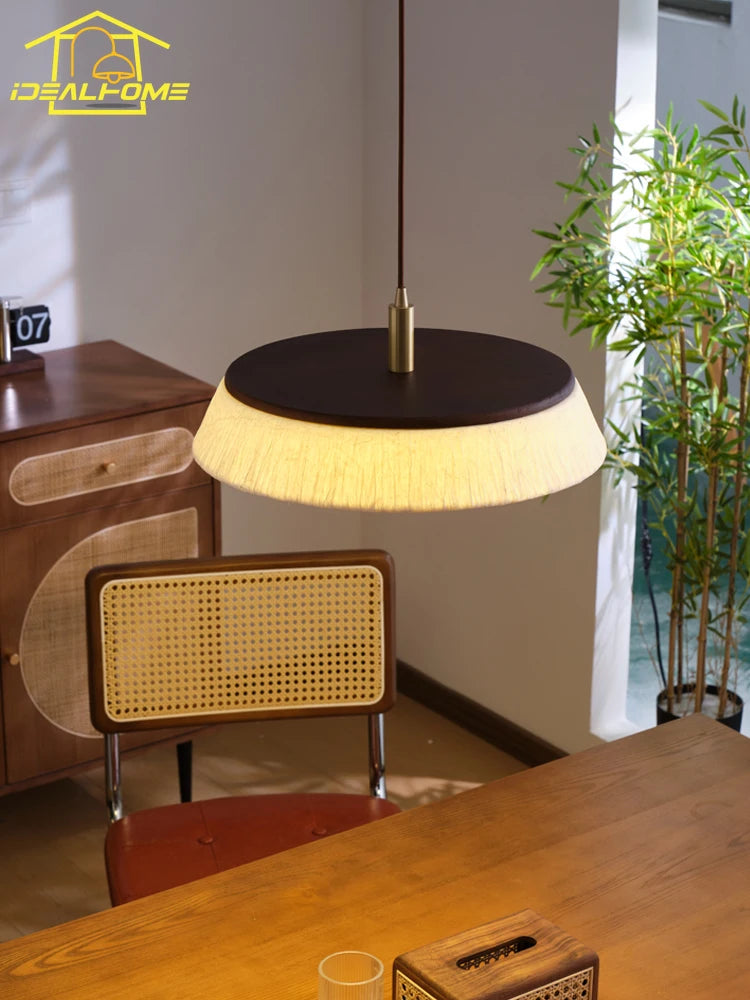 suspension en papier de riz japonais wabi-sabi en bois massif éclairage intérieur - vue 5 sur 9