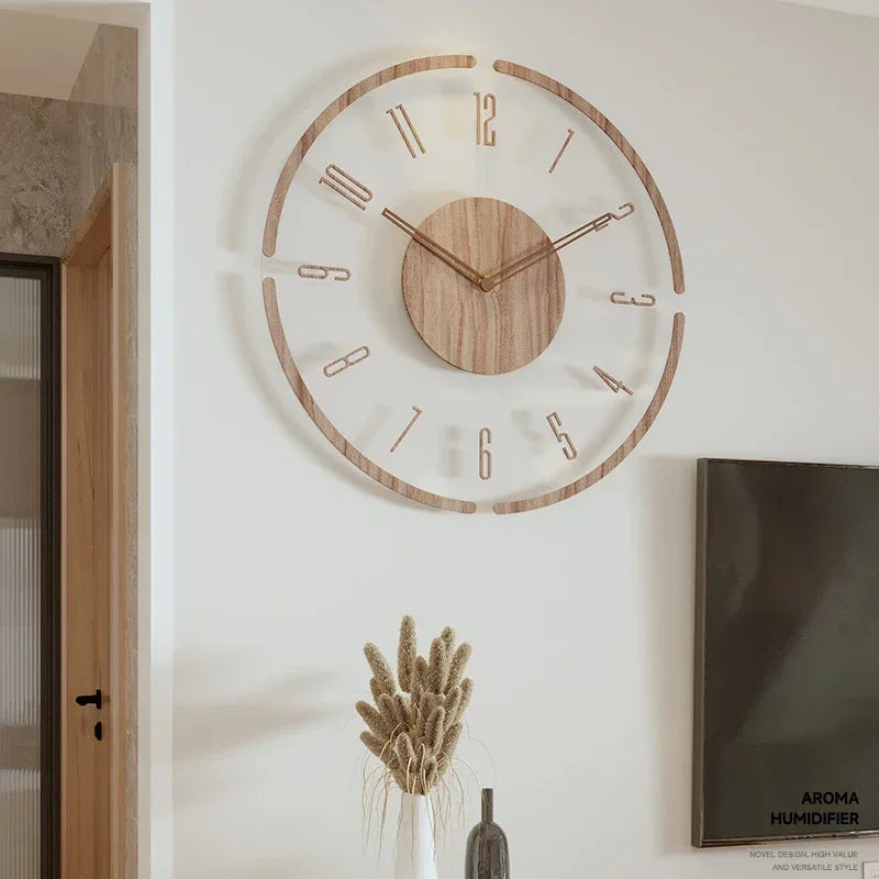 horloge murale en bois massif design silencieuse pour décoration intérieure - vue 7 sur 8
