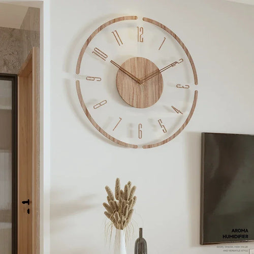 horloge murale en bois massif design silencieuse pour décoration intérieure - vue 3 sur 8