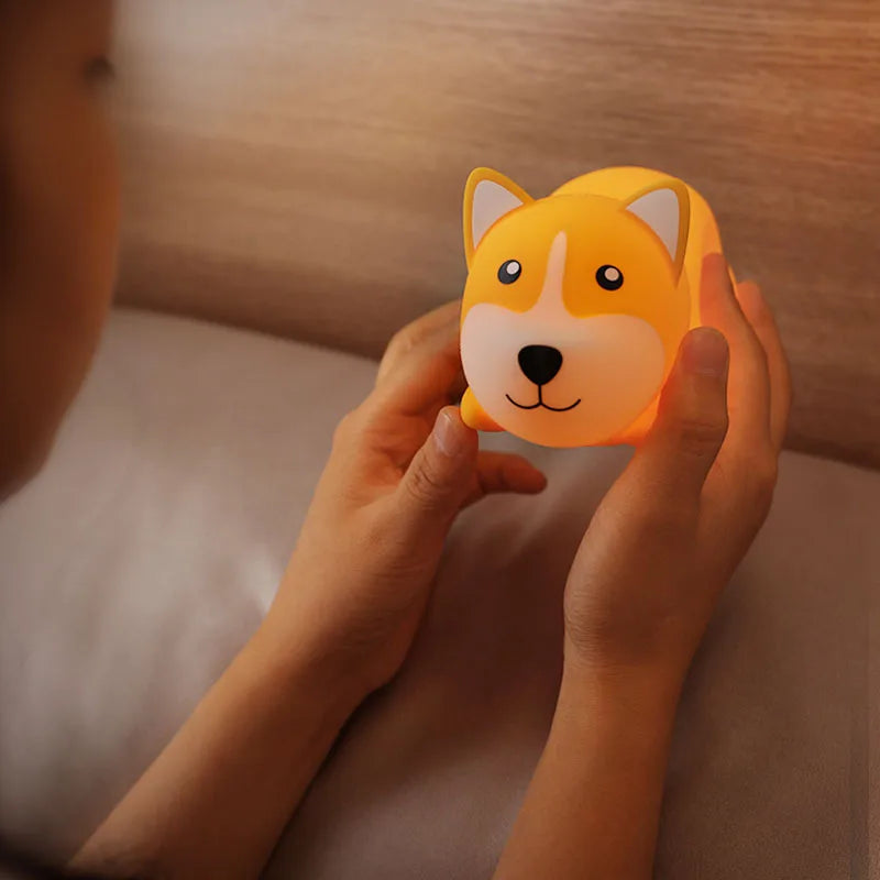 LED mignon Corgi veilleuses capteur tactile animaux lampe de nuit Silicone chien pour enfants enfant cadeau chambre chevet décor bébé lumière - vue 3 sur 7