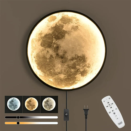 applique murale lune moderne avec intensité variable et télécommande led - vue 2 sur 23