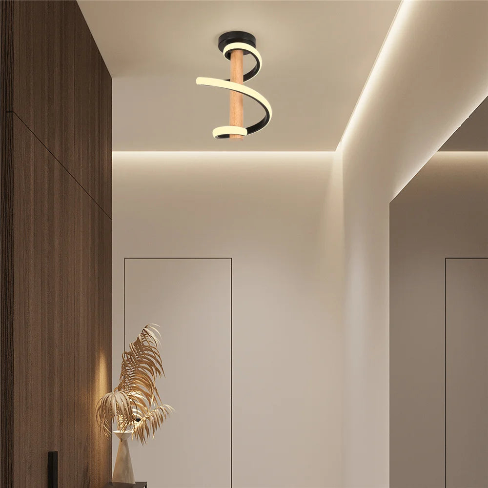 plafonnier led ondulé en bois design moderne long tube décoratif - vue 3 sur 10
