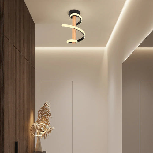 plafonnier led ondulé en bois design moderne long tube décoratif - vue 4 sur 10