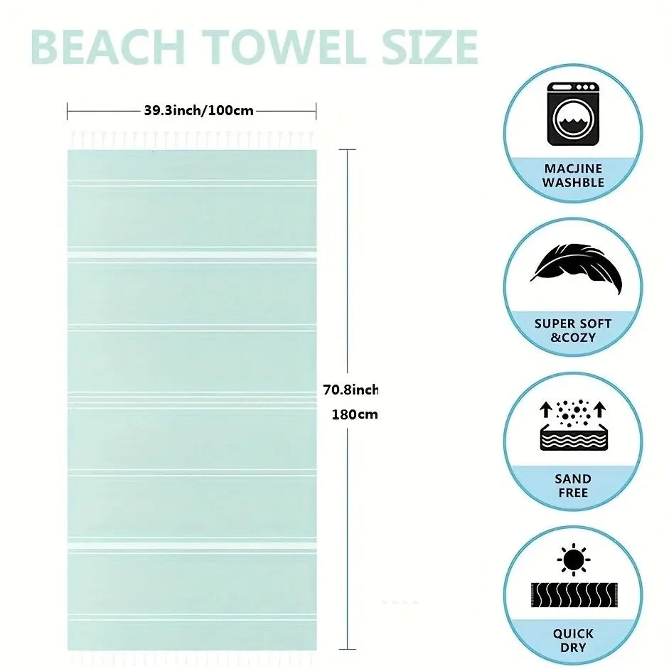 serviette de plage turque rayures anti sable rapide - vue 4 sur 7
