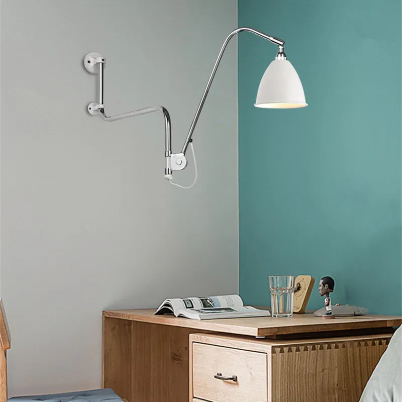 Nordic Modern Minimalist Swing Bedroom, Living Room, Study, Personalized Adjustable E27LED Creative Iron Wall Lamp - vue 5 sur 8
