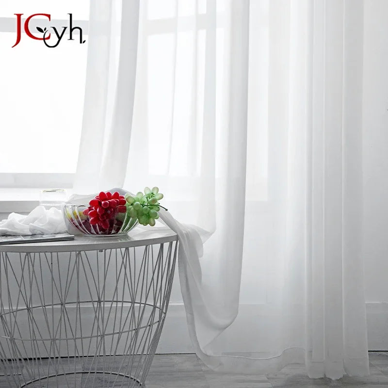 Voilage tulle moderne semi transparent pour salon chambre - vue 3 sur 7