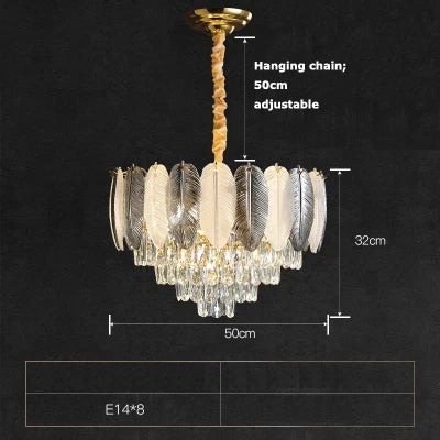 lustre suspendu led art déco avec plumes blanches et grises - vue 14 sur 17